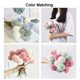 Blooming Paradise 10Pcs Artificial Fake Flower Plants Silk Chrysanthemum Ball Hydrangea Arrangements Wedding Bouquets Decor Home Kitchen Garden Party Table Floral centerpieces DIY (Grey Blue)