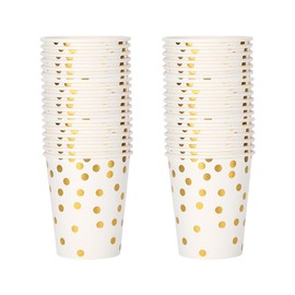 FSSTUD 50 Pcs 9 oz Polka Dot Party Cup Wedding Shower Drinking Cup Graduation Anniversary Paper Cups Holiday Hot Beverage Cups Cute Picnic Drinkware for Party Supplies White Golden