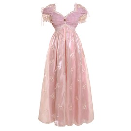 Vibsion Regency Dresses for Women Luxurious Embroidery Lace Empire Waist Victorian Dress Rococo Ball Gown M