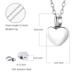 Mini Heart Cremation Urn Necklace for Ashes for Women Men Cremation Locket Jewelry with Keepsake Urn Memorial Ash Jewelry