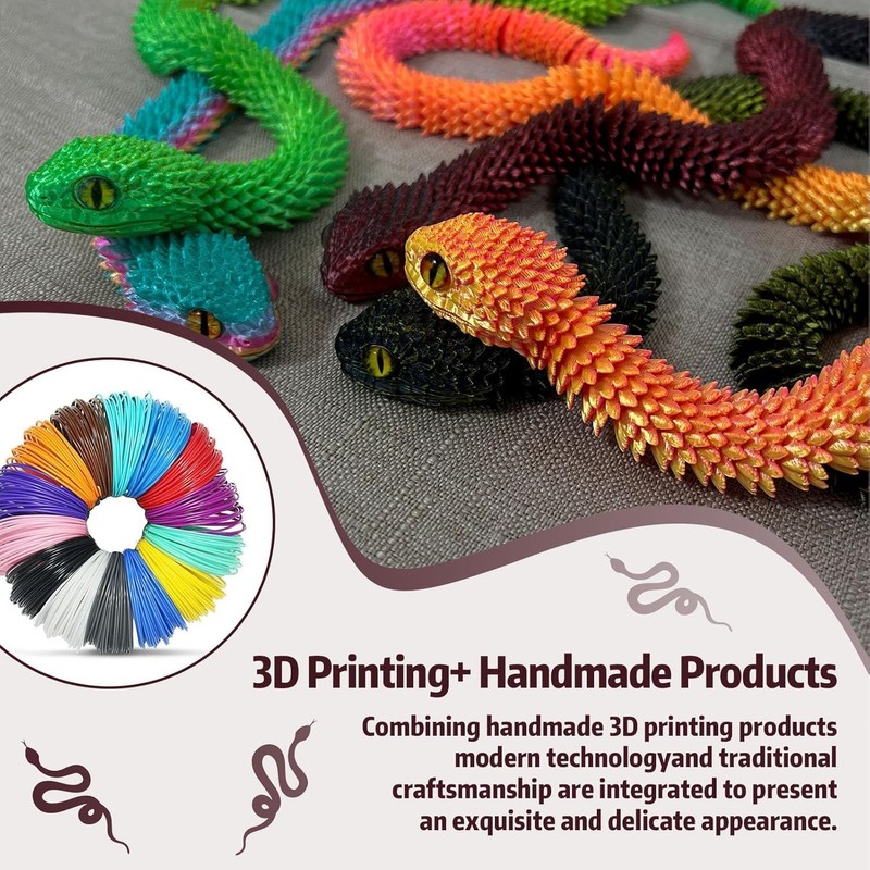 ZHRUOYAO 3D Printed Animals-Snake Viper,3D Printed Snake Toys 3D Printed