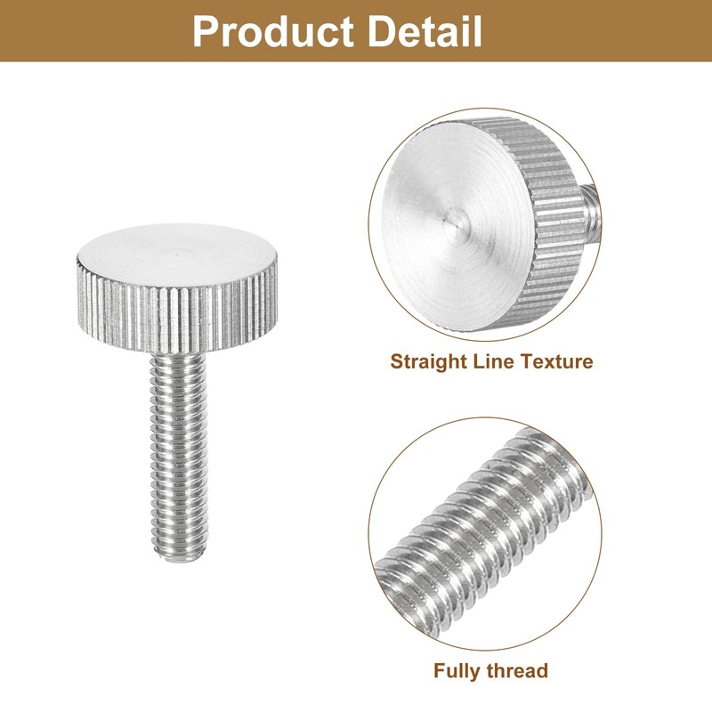 sourcing map M6x25mm Knurled Thumb Screws, 5pcs 304 Stainless Steel