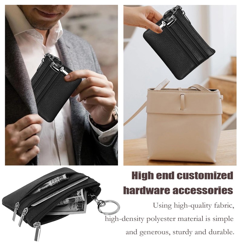 YueJieSelected Ladies Genuine Leather Wallet with Key Ring, black, Modern
