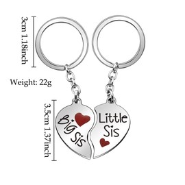 Angelra Sister Gift Key Ring Heart Pendant Big Sis, Little Sis Keyring with Engraving Birthday, silver