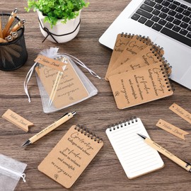 Nezyo Set of 12 Leaving Gift for Colleagues, Notepads, Small Wooden Ballpoint Pen, Thank You Mini Notebook, Employee Gift, Christmas, Thank You Gift for Colleagues, Retirement Gift (Great)