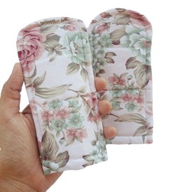 CUSHYSTORE 3X Pan Handle Holder Cover Canvas Holders Heat Resistant Anti-Scalding Protector (Pink Rose Garden)