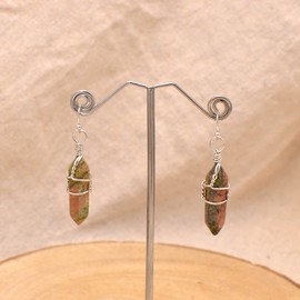 Natural Unakite Quartz Wire Wrapped Point Crystal Earrings for Women Reiki Energy Healing