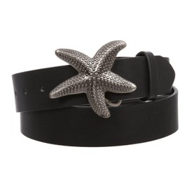 Unisex Starfish Buckle Snap-On Belt – 1.5" Wide, 19-Color Options, Black/Silver | xl (38-40" waist)