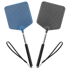 HDAJY Telescopic Fly Swatters 2 Pack, Upgrade Plastic Flyswatter, Fly Swatter Heavy Duty for Indoor, Outdoor, Classroom, Stainless Steel Handle（Black, Blue）