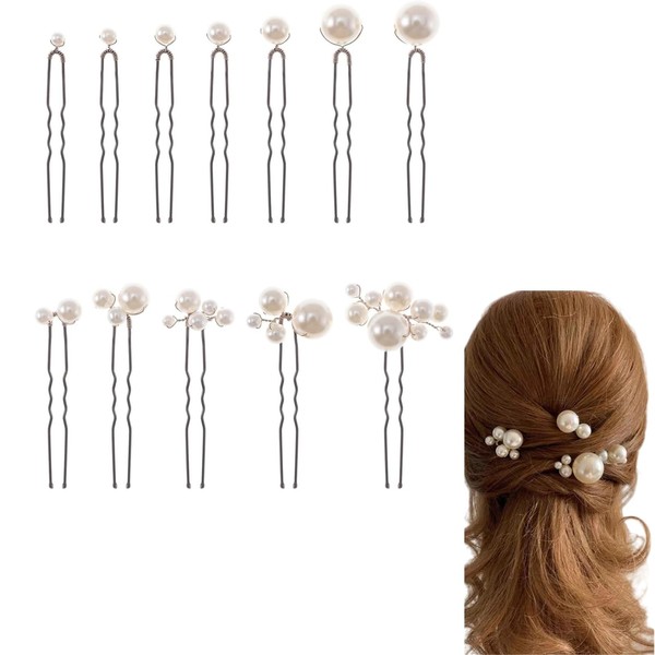 KOVOL パールピン Ｕピン 髪飾り 小さい 大きい ヘアアクセ パール ヘアピン普段使い 浴衣