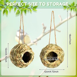 Wesiti 8 Pcs Hummingbird House for Outside Ball Shape Wren Hanging Bird House Hand Woven Bird Nest Durable Sturdy Natural Grass Hanging Bird Hut for Garden Patio Lawn Indoor Window Outdoor Decor