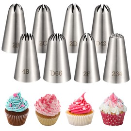 Fanshiontide Fanshiontide 8 Pack Large Piping Tips, Seamless Stainless Steel Icing Piping Nozzle Tip Set for Cupcake Cookie Cake Decorating