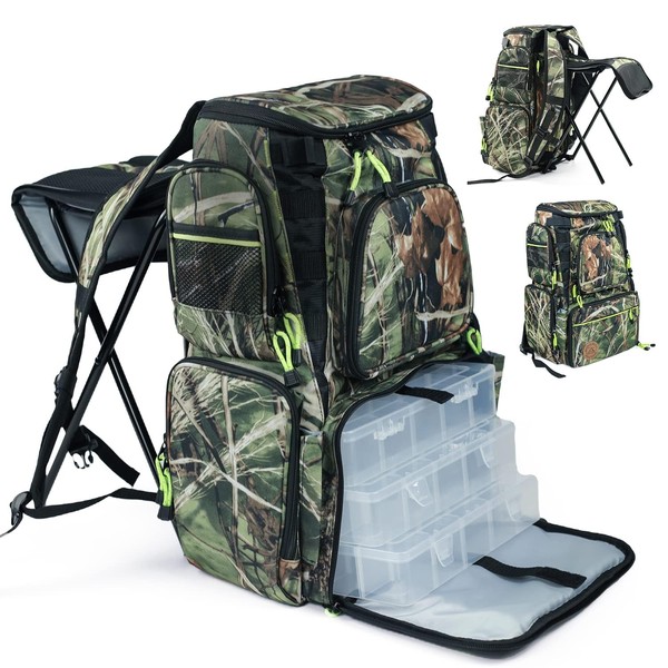 PLAY-KING Fishing Backpack Tackle Box Bag with Rod Holder Boxes