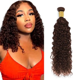 Color #4 Bundle Chocolate Brown Water Wave Human Hair Bundles Peruvian Dark Brown Human Hair 1 Bundle 12 Inch Color #4 Wet and Wavy Bundles