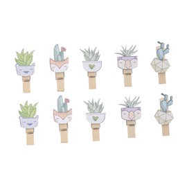 BIUDECO Creative Cactus Wooden Photo Clips 10/Pack Memo Photo Note Holder Rope