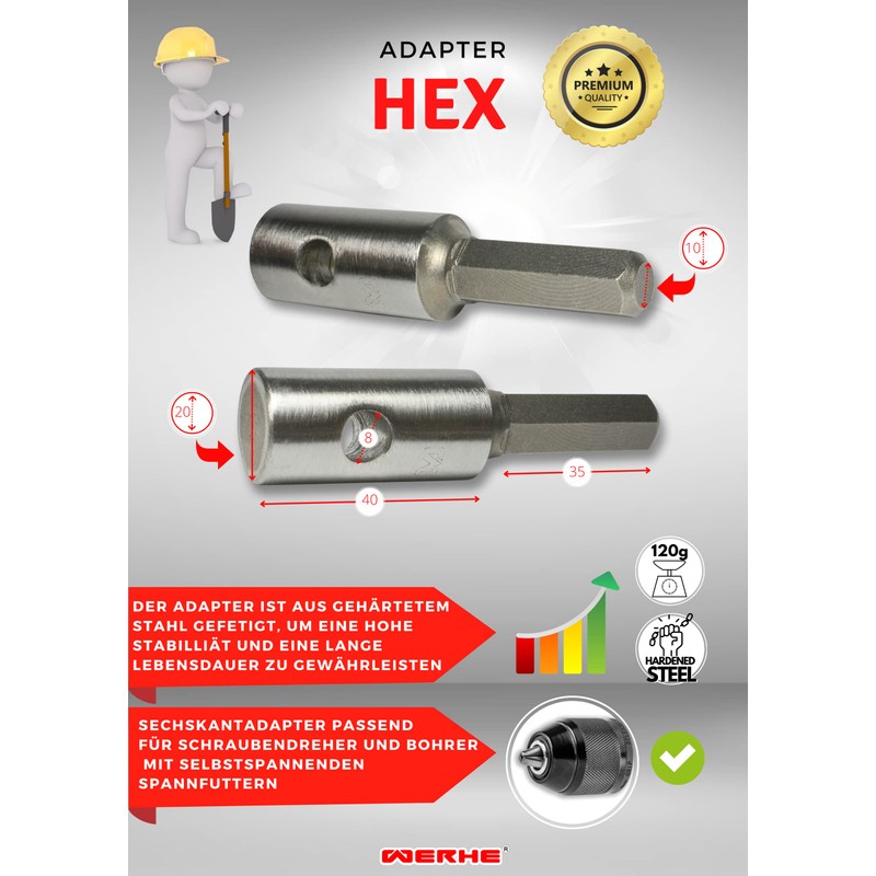 WERHE Professional Bore Suitable for Hex Drill Cordless Combi Drill