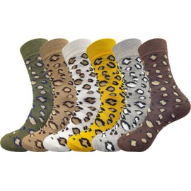 IHAUIUE Novelty Leopard Print Crew Socks Colorful Tube Sock Fashion Casual Cozy Dress Socks for Women, Men, 6 Packs, Multicolor, One Size