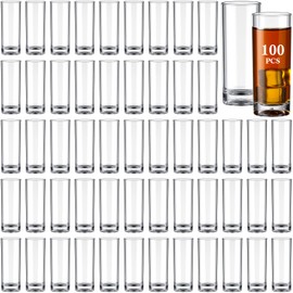FillTouch 100 Pcs Shot Glasses Set 2.2 oz Mini Shot Glass Bulk, Clear Plastic Shot Glasses, Unbreakable Heavy Base Plastic Shot Glasses, Shot Glass for Custom, Birthday Wedding Guest Gift (Tall)