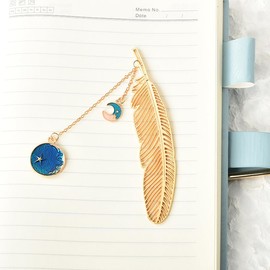 Star Moon Feather Bookmark Aesthetic Book Marker for Teacher Students Book Lover Gifts for Birthday Christmas Gold Metal Celestial Book Mark Book Accessories for Teen Girls Boys Women Men