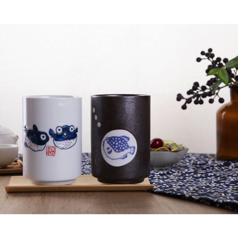 WHJY 10oz Transitional Chinese/Japanese style Handle-less Ceramic Tea cups teacup,