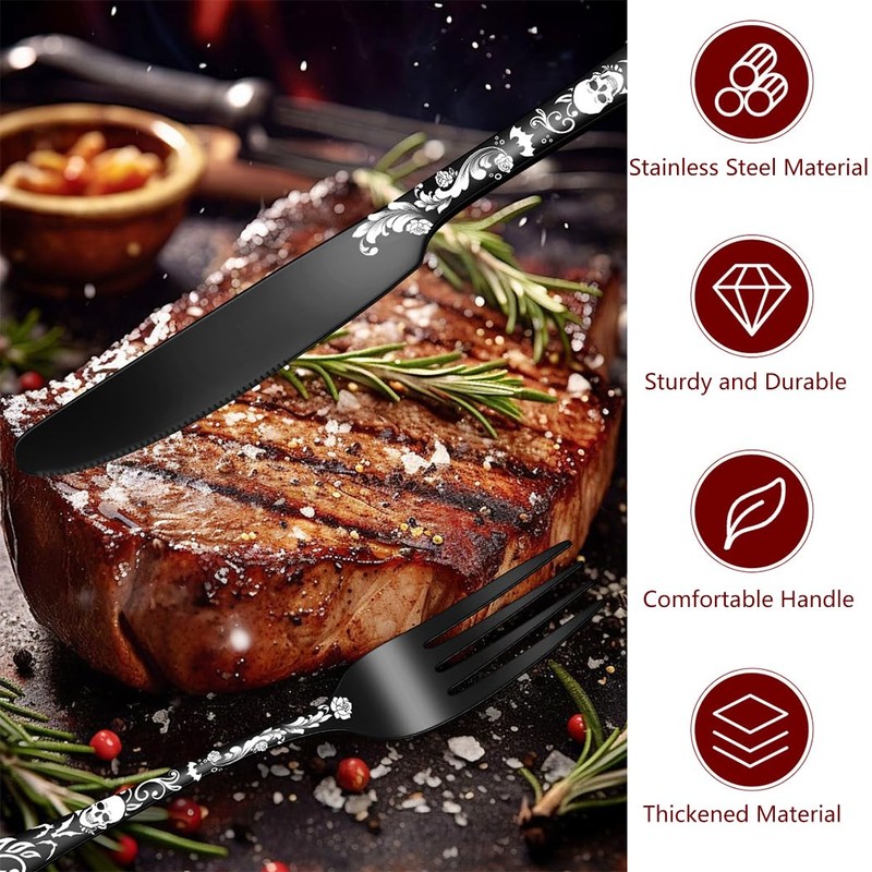 XIAOYU 40 Piece Halloween Skeleton Silverware Set, Tableware Cutlery Set