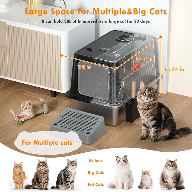 2025 Smart Infrared Sensor Stainless Steel Litter Box with Lid,