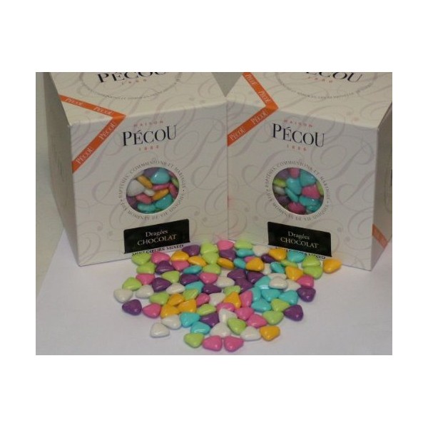 Dragees Pecou, French Dragees 70% Cocoa Mini Chocolate Hearts Dragees (1 Lbs)