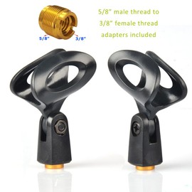 Tencro Universal Microphone Clip Mic Holder with 5/8" Male to 3/8" Female Thread Metal Screw Adapters and Fastening Cable Straps for Microphone Stand, Handhold Microphone - 2 Pack