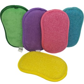 EPONGENIO Pack of 5 Double-Sided Reusable Sponges, Machine Washable, Scratch-Resistant and Multi-Layer, Multi-Colour, 11 cm x 17 cm