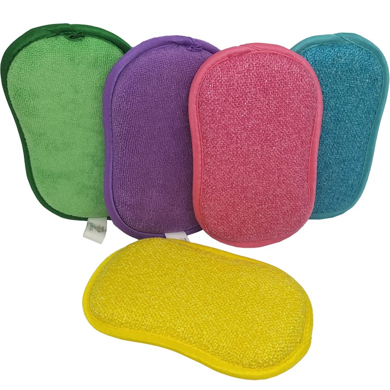 EPONGENIO Pack of 5 Double-Sided Reusable Sponges, Machine Washable, Scratch-Resistant