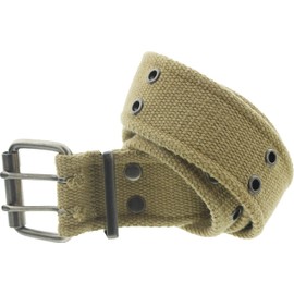 ARMYU Military Double Prong Canvas Belt, Heavy Duty Army Pistol Grommet Two Hole 1.75" (Khaki - Size X-Large)