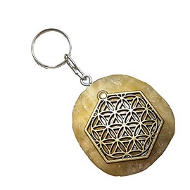 Krio® Beautiful Orange Calcite Calcite Keyring/Accessory With The Flower Of Life Application