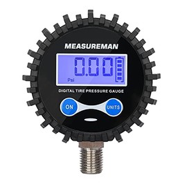 Measureman 2-1/2" Dial Size Digital Air Pressure Gauge with 1/4'' NPT Bottom Connector and Protective Boot, 0-15psi, Accuracy 1%, Battery Powered