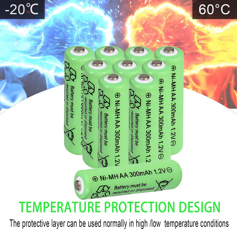 Ni-Mh AA 300mAh 1.2V Solar Light Rechargable Batteries 10 Pack,1.2