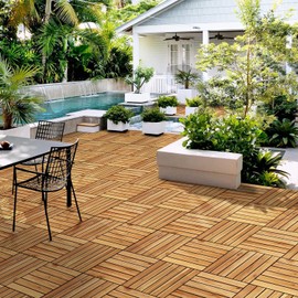 Yaheetech 27PCS Acacia Wood Interlocking Flooring Tiles Waterproof Flooring for Outdoor & Indoor Patio,Balcony,Garden,Poolside,12 × 12 in