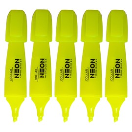 DOLLAR NeoGrip Highlighter Pens, YELLOW, Pack of 5, Chisel Tip (5.0mm), 3-Point Trio Grip, Multipack, Fast-drying, School Office Home Highlighters