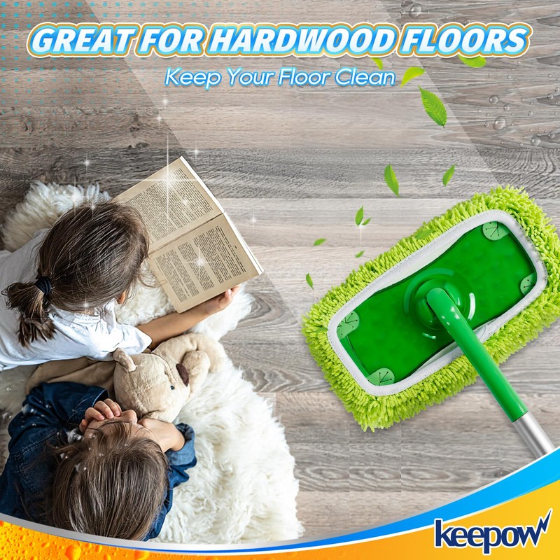 KEEPOW Reusable Microfiber Mop Pads Compatible with Swiffer Sweeper Mop,