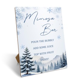 Mimosa Bar Sign, Winter Wonderland Mimosa Bar Supplies, Christmas Bar Decor With Stand, Xmas Wooden Tabletop Sign, Winter Themed Birthday Wedding Baby Shower Party Decorations, 31