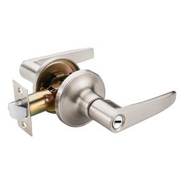 Hardbase Hardware Door Knob with Key Interior Lever Hand Toilet, Suitable for Bedroom, Entryway, Bathroom SQ65 (SQ-BK Silver - Keyless)