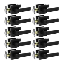 10 Pack Black Door Handle Interior Privacy Door Levers Set, Keyless Square Door Knob Lock for Bedroom or Bathroom, Heavy Duty Door Handles with Reversible Handle for Left Right Sided Doors