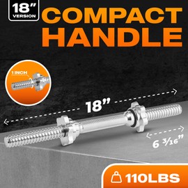 Metal Threaded Dumbbell Handles Chrome Grip - 18 x 1 inch