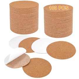100Pcs Self-Adhesive Cork Sheets for DIY Coasters,4"x 4" Round Sheets Cork Coasters with Strong Adhesive-Backed,Self Adhesive Coasters for DIY Crafts and Coasters Cork Board Cork Tiles Cork Mat