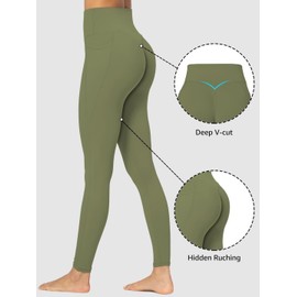 Sunzel Invisible Butt Scrunch Workout Leggings with Pockets for Women, No Front Seam Booty Gym Yoga Pants with Tummy Control 28" Olive Green Medium
