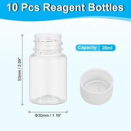 PATIKIL 10 Pcs 20ml Reagent Bottles, PET Wide Mouth Round Bottles with Screw Cap for Lab Water Reagent Liquids Solid Sample Storage Seal, Transparent