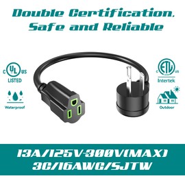 2 Pack Power Extension Cord 0.5FT/6Inch, 3 Prong Electric Extension Cable Single Outlet Saver, Heavy Duty, Waterproof, 16 AWG, 13A 125V, Outdoor and Indoor, for Home, Office, Holiday Light - Black