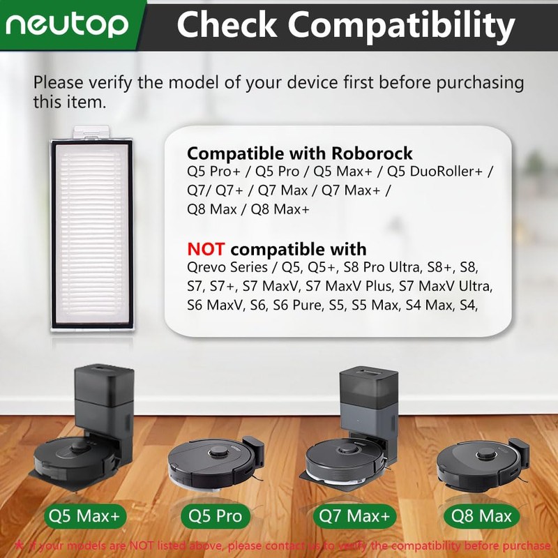 Neutop Replacement Filters Compatible with Roborock Q5 Pro/Pro+/Max +, Q5