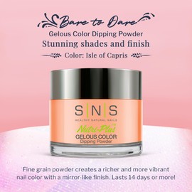 SNS Nail Dip Powder, Gelous Color Dipping Powder - Isle of Capris (Peach/Pastel, Shimmer) - Long-Lasting Acrylic Nail Color & Polish Lasts 14 Days - Low-Odor & No UV Lamp Required - 1.5 Oz