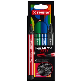 Premium Fibre-Tip Pen with Chisel Tip - STABILO Pen 68 MAX - ARTY - Pack of 4 - Assorted Colours