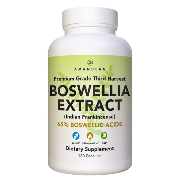 AMANDEAN Boswellia Serrata Extract. 500mg 120 Veggie Capsules. 65% Boswellic Acids with AKBA. Indian Frankincense Inflammation Supplement. Joint Support, Mobility, Digestive Health.