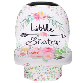 Baby Car Seat Covers Girls, Little Sister Car Seat Canopy for Infant, Multiuse Nursing Covers, Floral Theme Newborn Carrier Cover Summer, Breastfeeding Scarf, Ultra-Soft Breathable